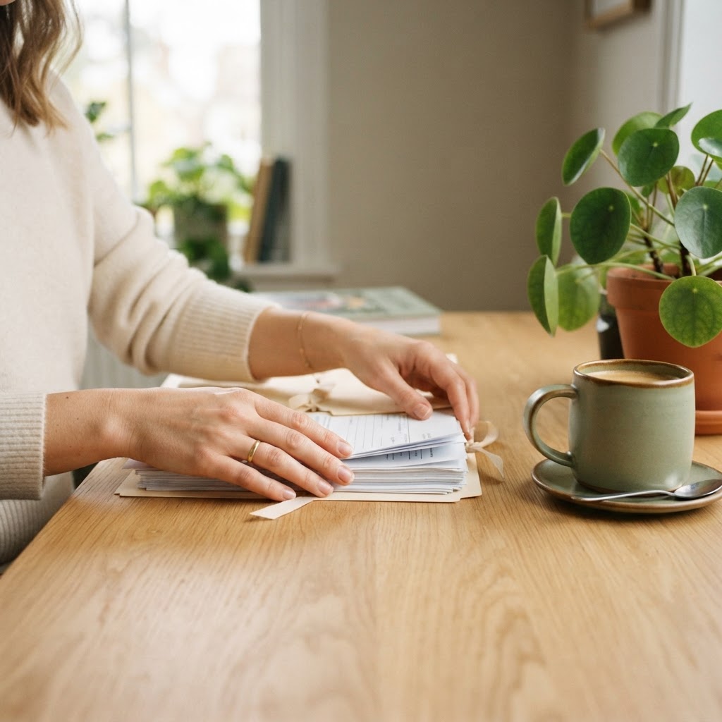 Documents being organised on a desk