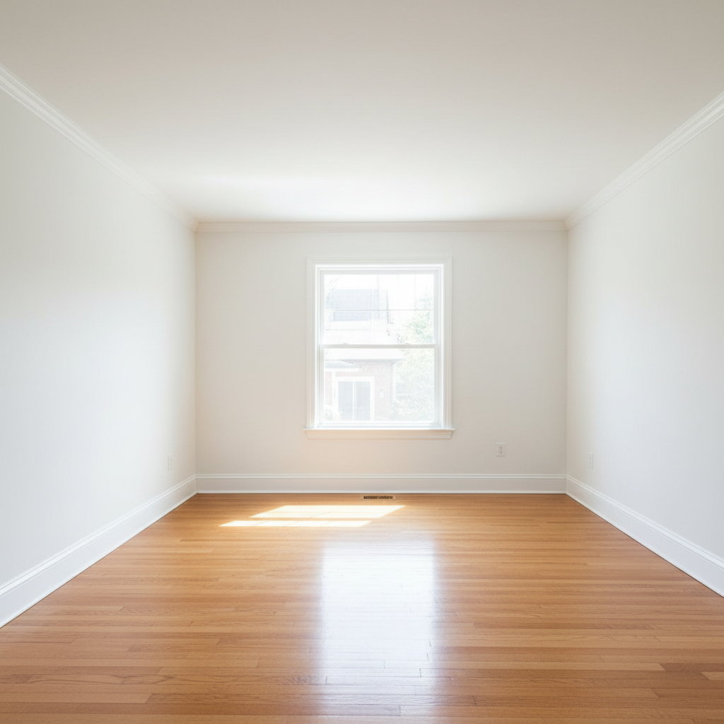 Living room after professional painting by DC Painting Toronto — crisp white walls and refinished trim