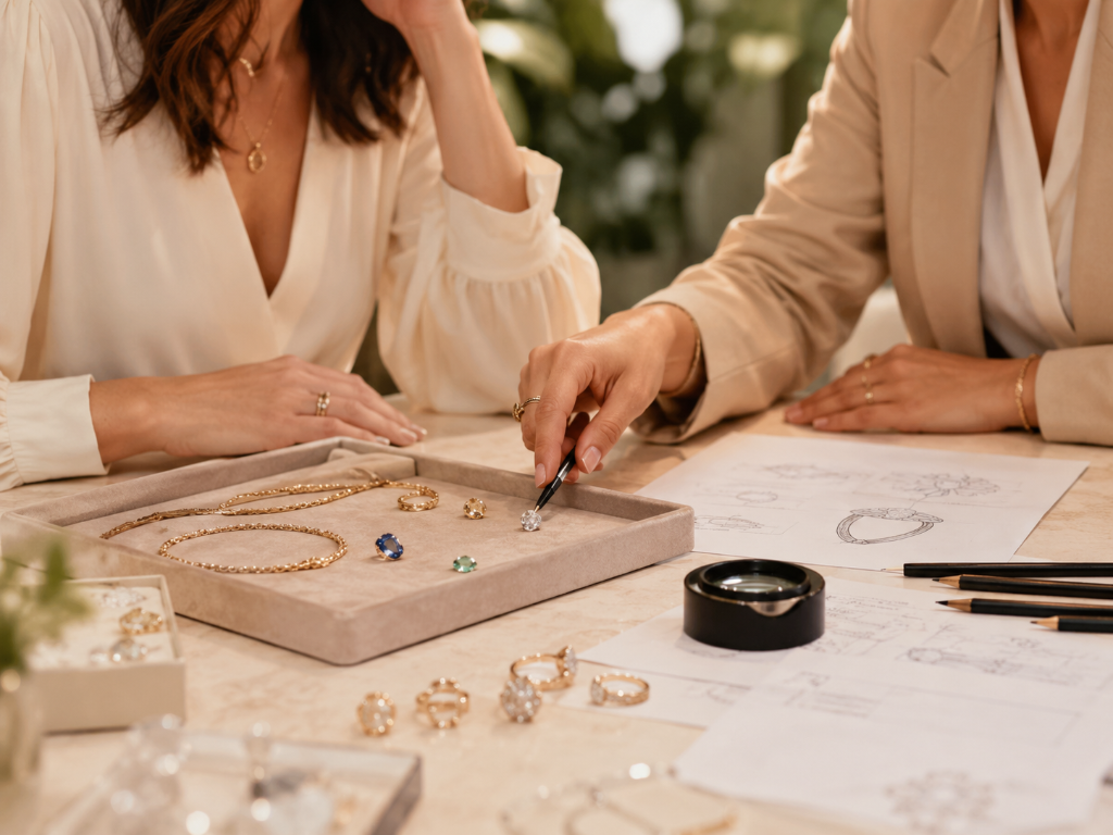 Gemologist reviewing jewelry in a private setting