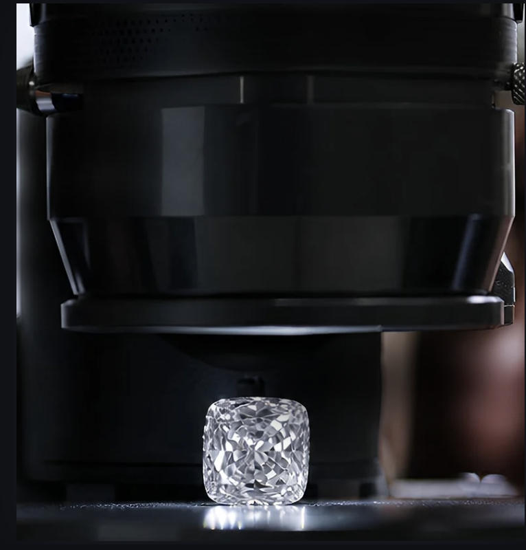 Diamond inspection under professional gemological equipment