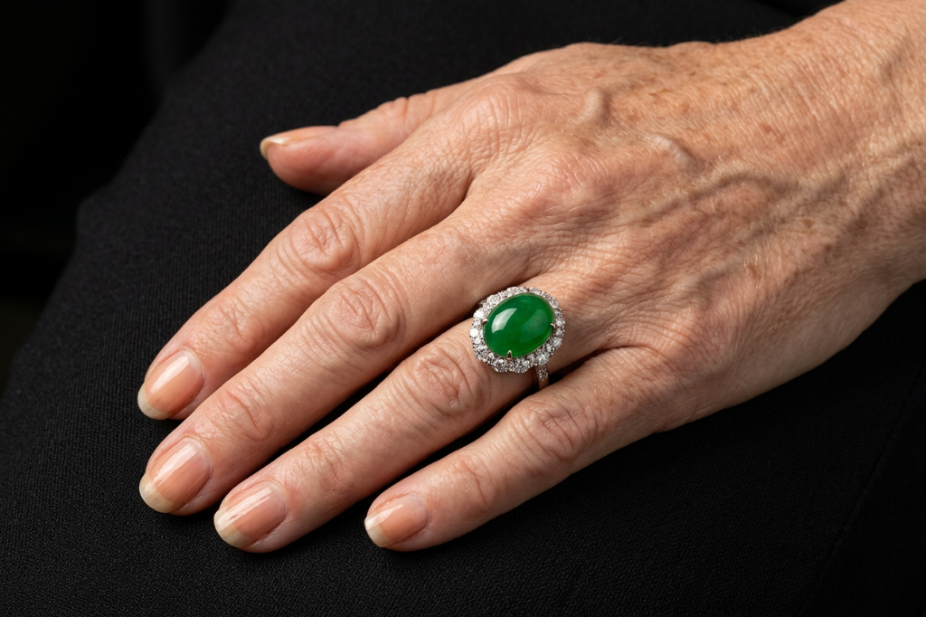 Hand wearing imperial jade ring