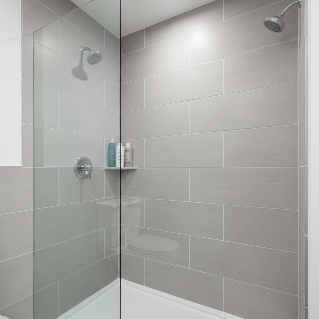 Completely retiled and sanitized bathroom