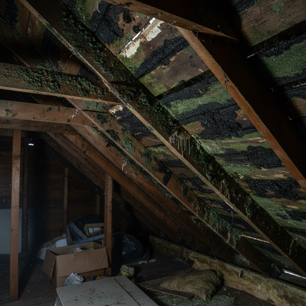 Mold covering 60% of attic rafters