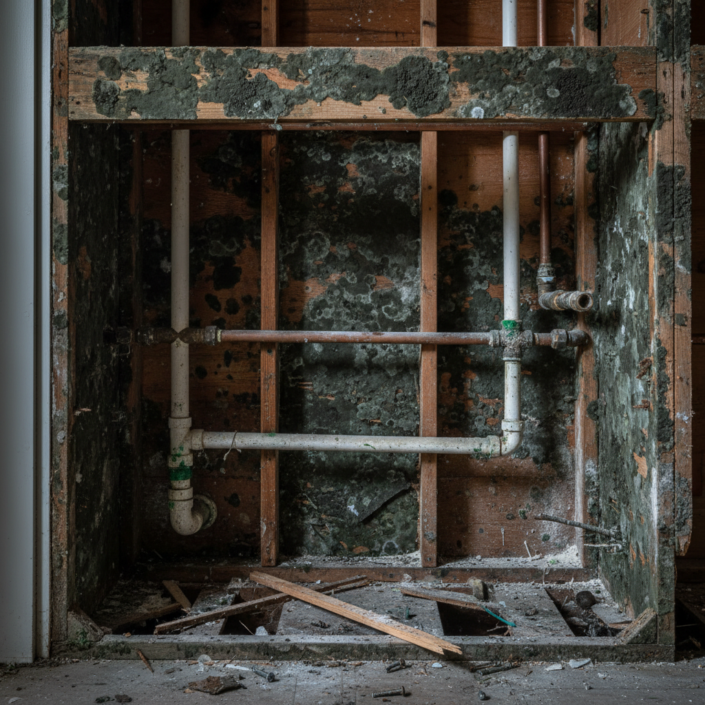 Before — Years of Black Mold Behind Kitchen Cabinets in Miami, FL
