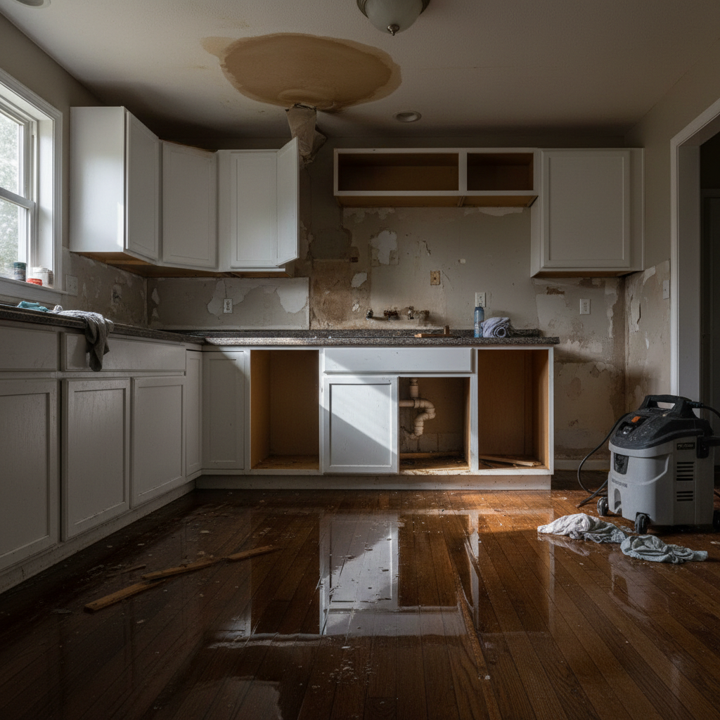 Water-saturated flooring and mold growth