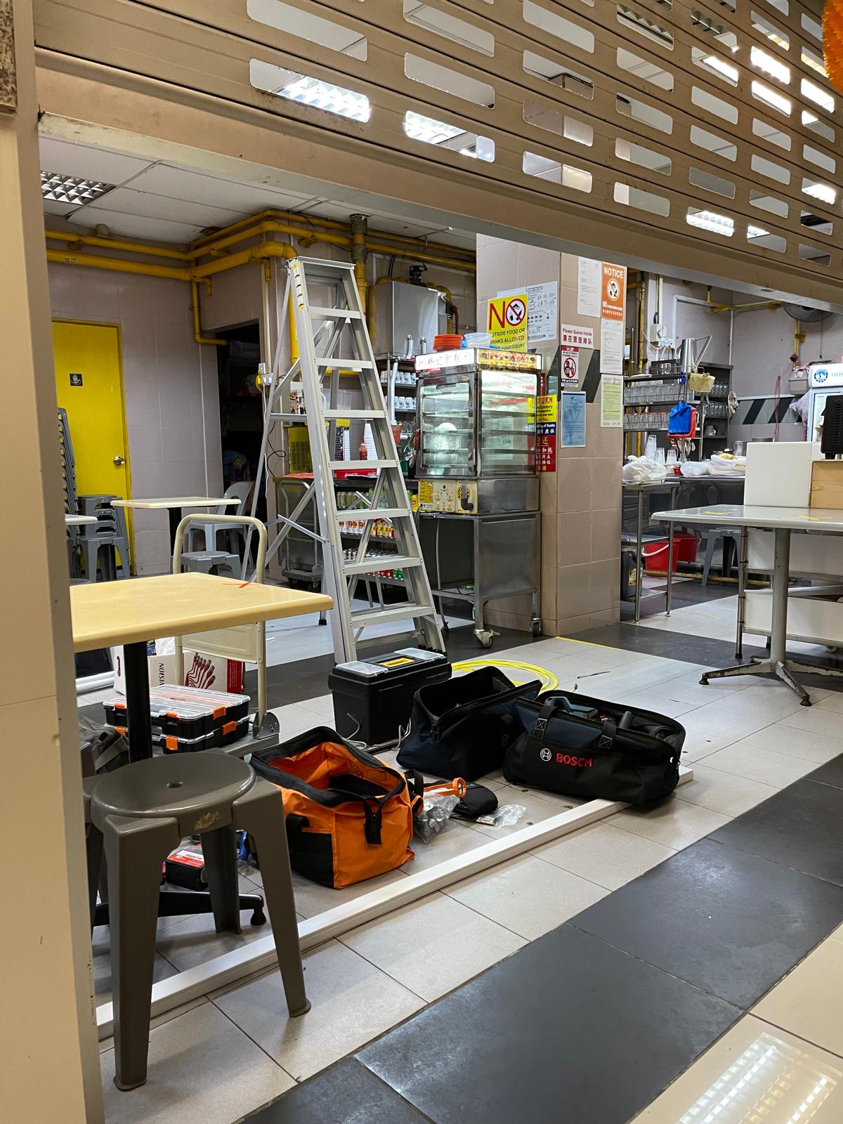 Roxy Square Coffee Shop Electrical Works & CCTV System — Worksite Setup Inside Stall