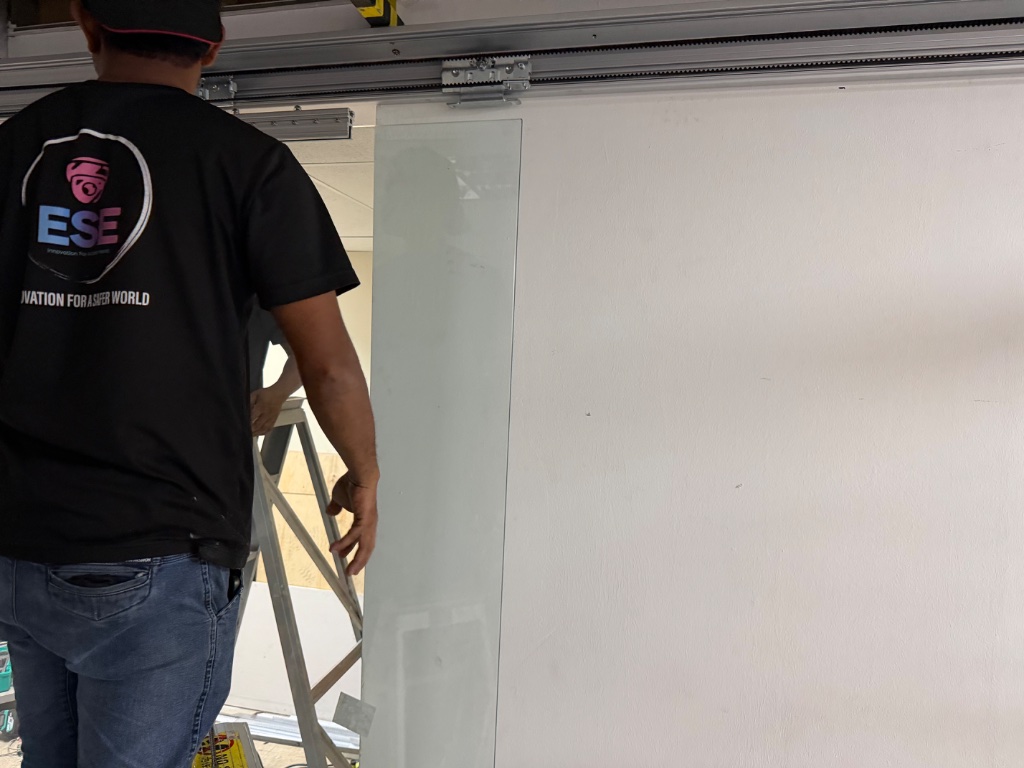 Supply and Install Glass Door and Automatic Sliding Motor — Sliding Glass Panel and Track