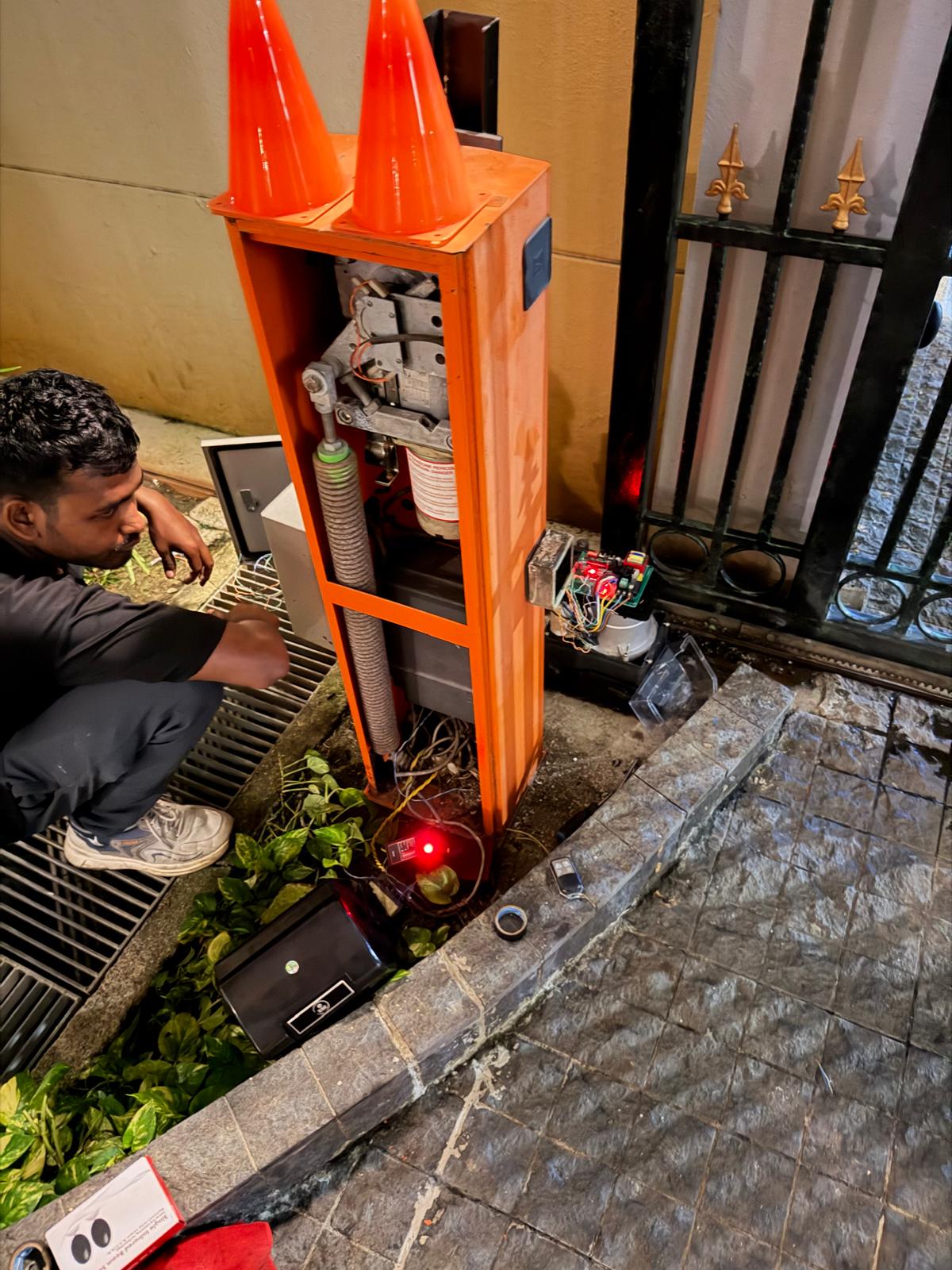 Sliding Gate Track, Gear Track, Roller & Motor System Replacement — Entrance / Exit Motor Housing Installation