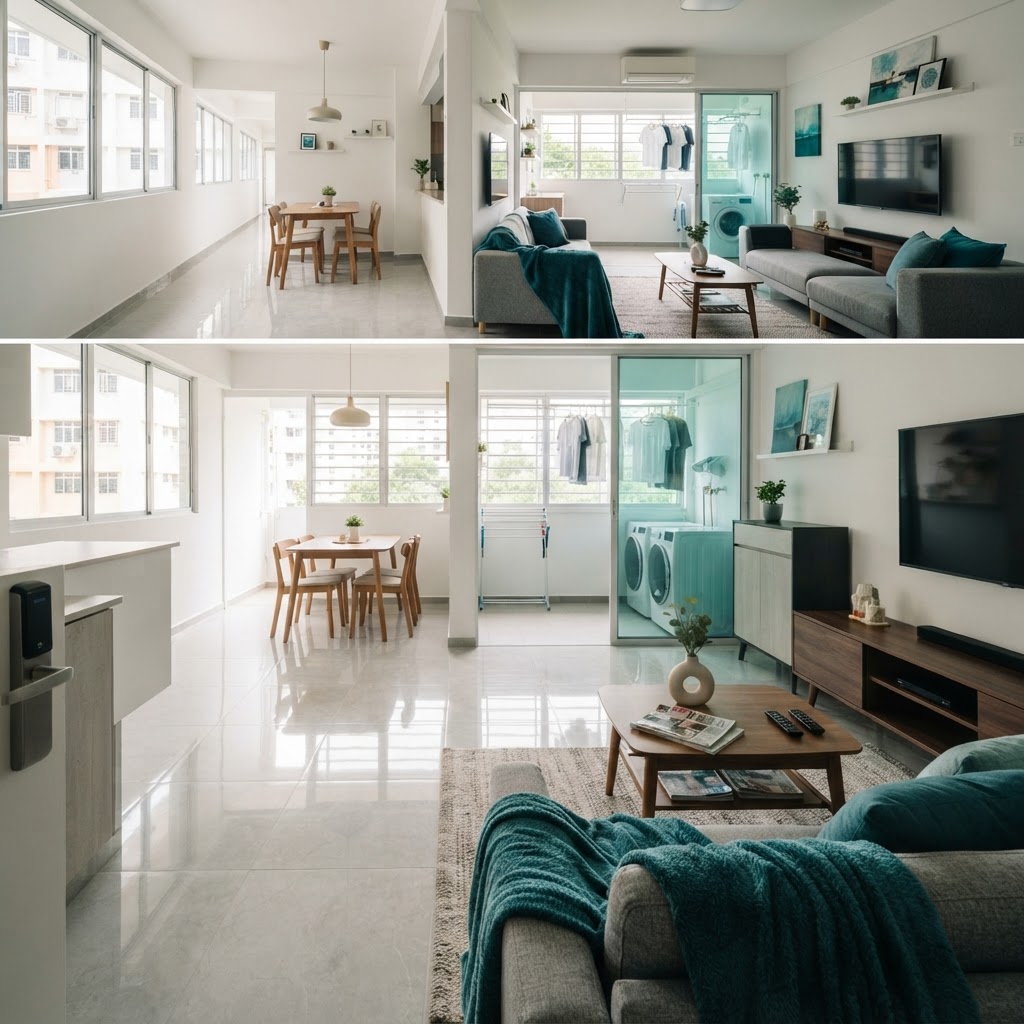 Freshly cleaned interior of an HDB flat in Singapore