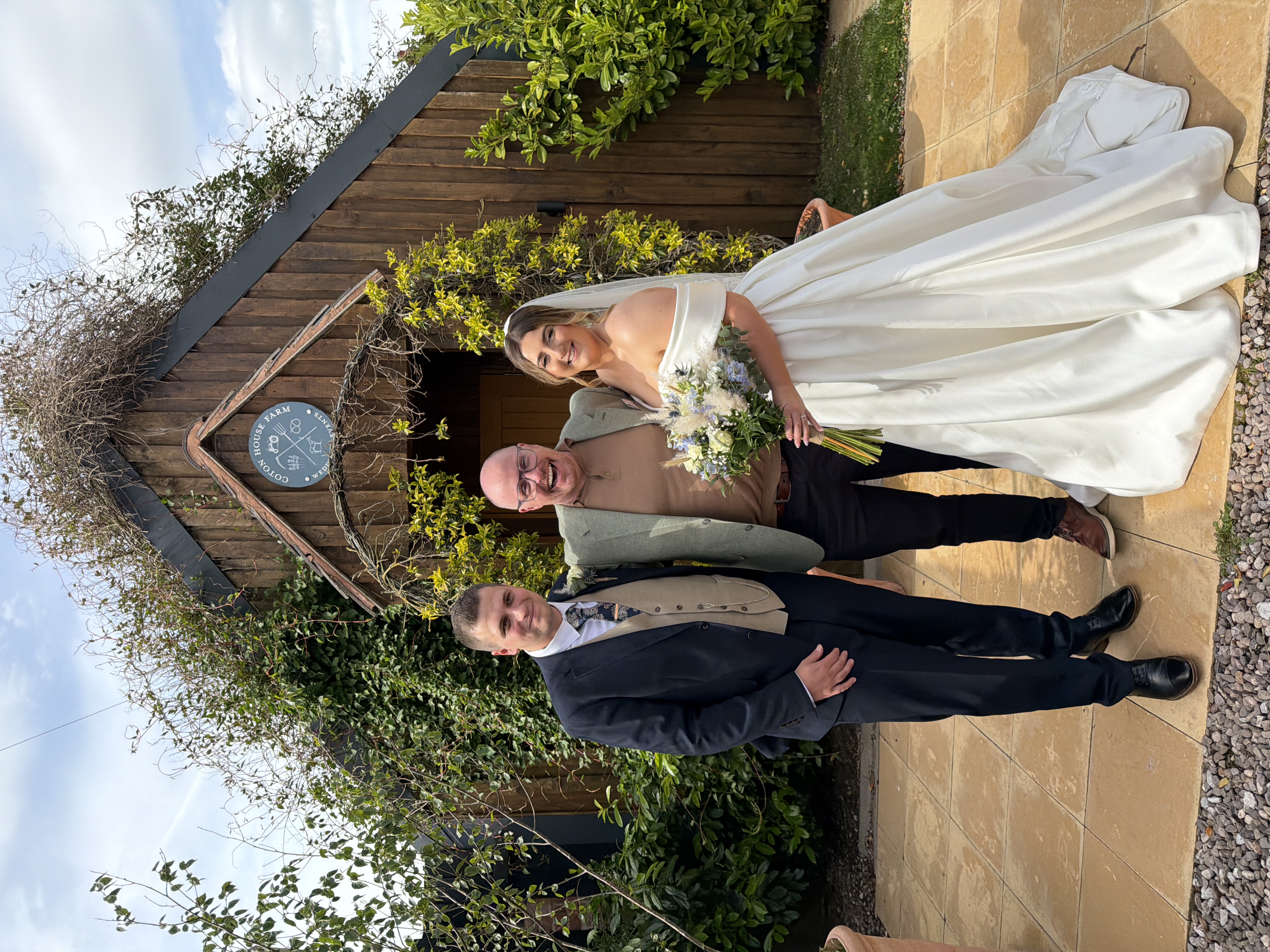 Kristal Byrne with the happy couple outside Cotton House Farm