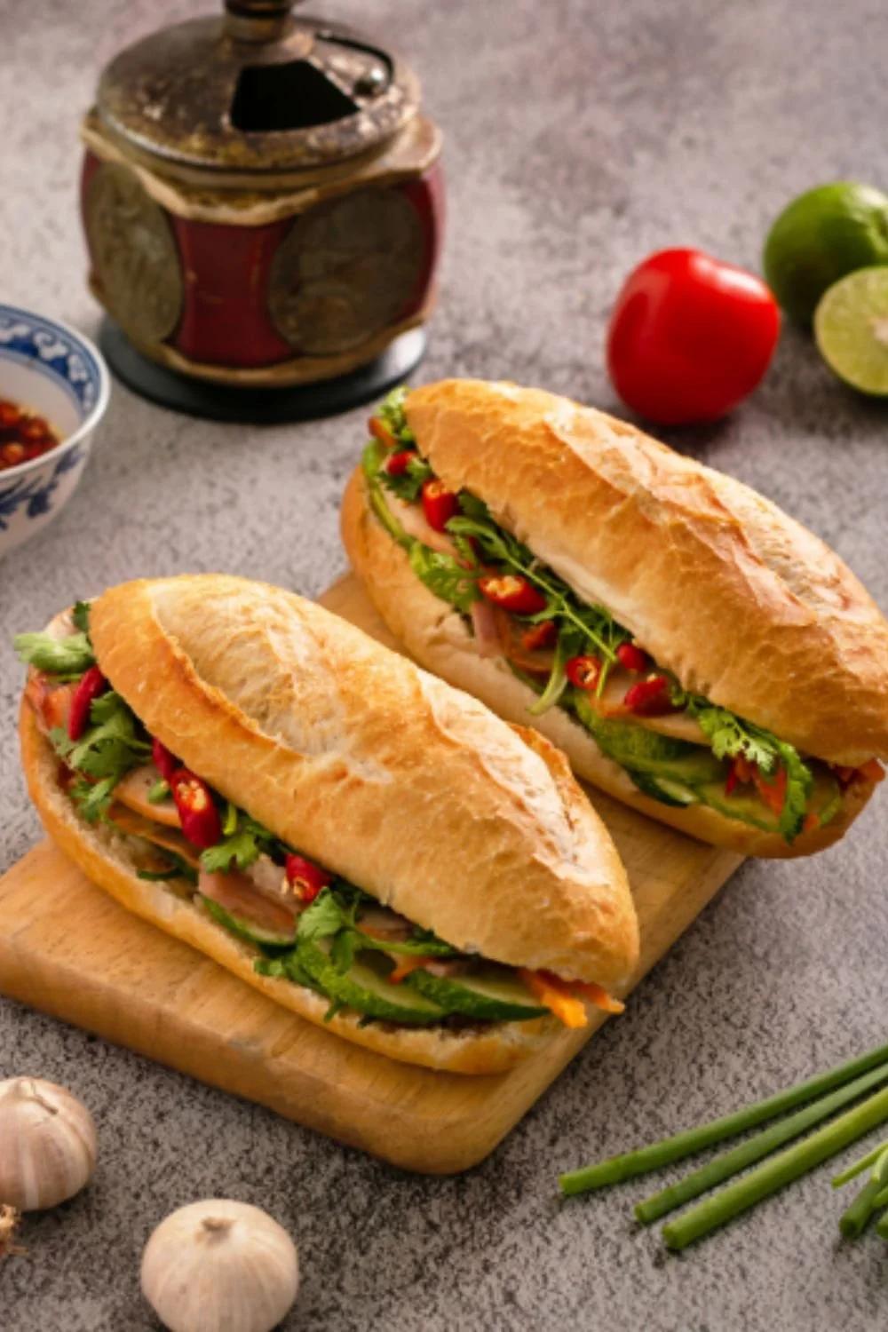 Bánh mì Việt Nam trên thớt gỗ