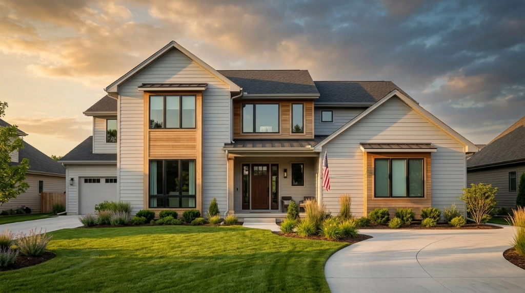 American home at sunset