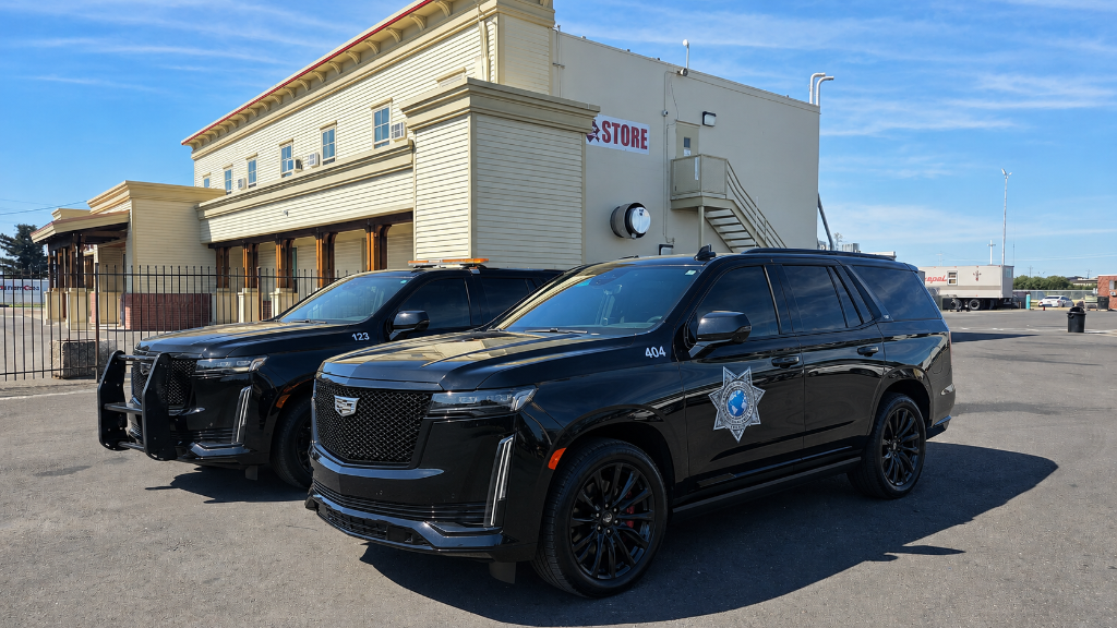 GPI Security marked patrol vehicle staged in front of commercial building during daytime patrol in Sacramento