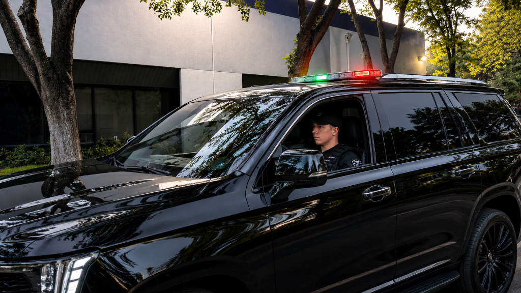 GPI Security patrol vehicle with officer on duty — licensed private security Sacramento CA