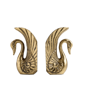 Antique Gold Metal Swan Bookends
