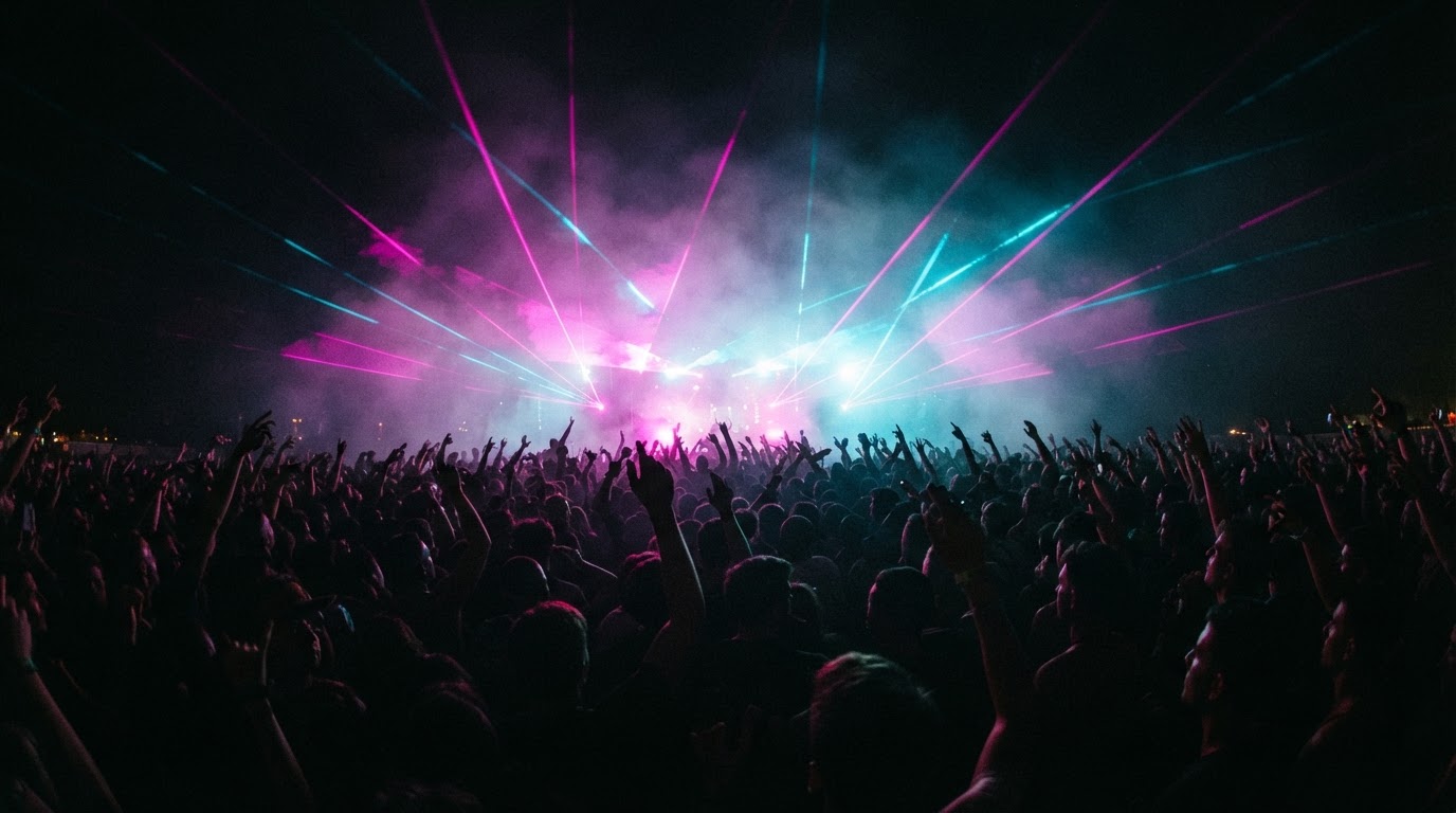 Pista de rave sob lasers neon