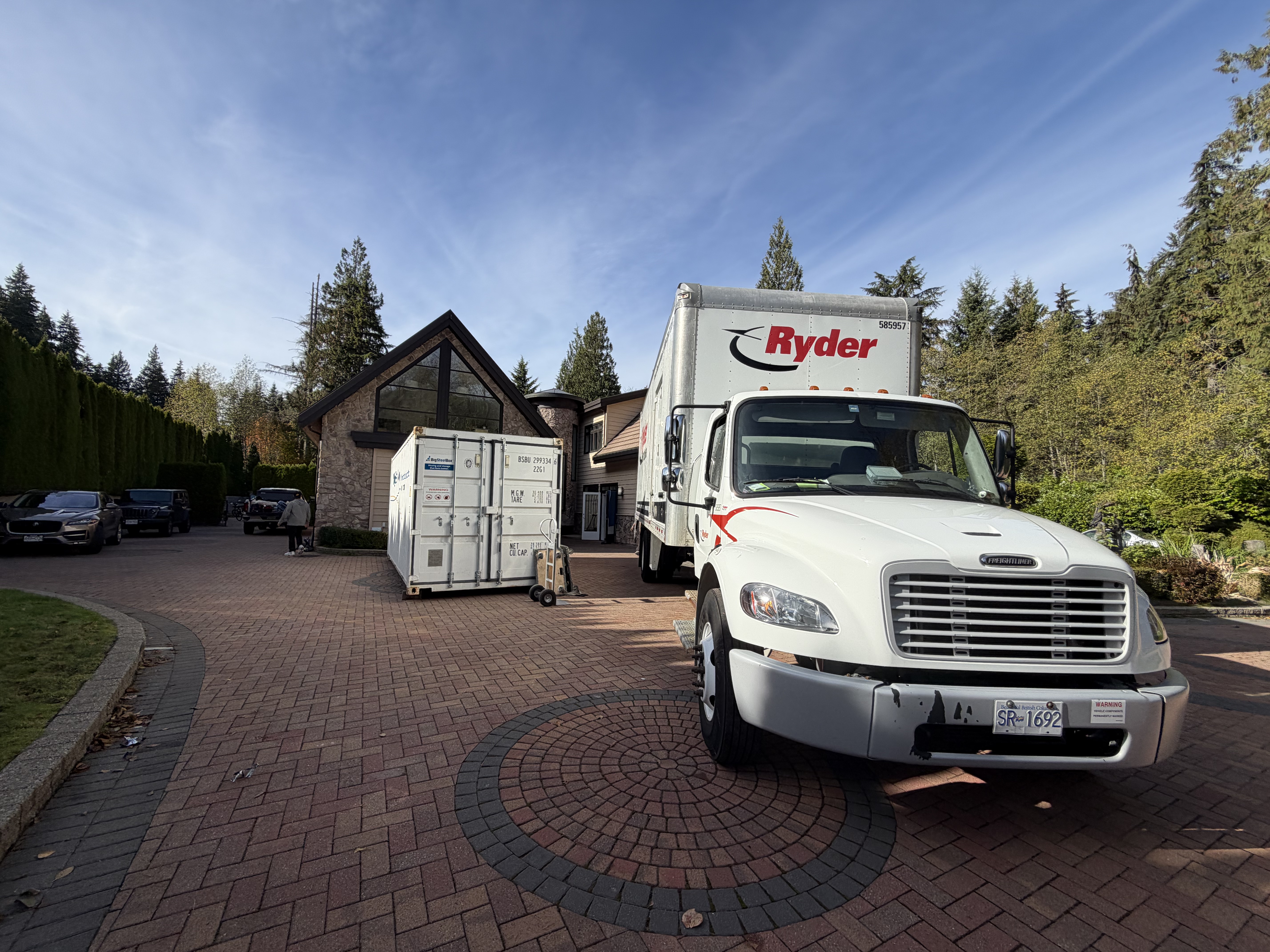 Long distance move — truck and storage container on site