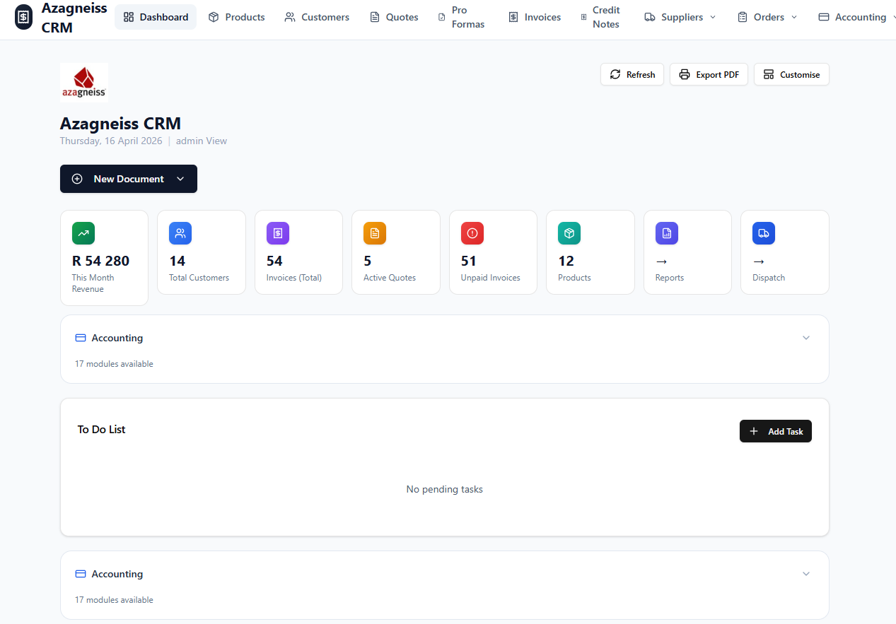 Azagneiss CRM template preview