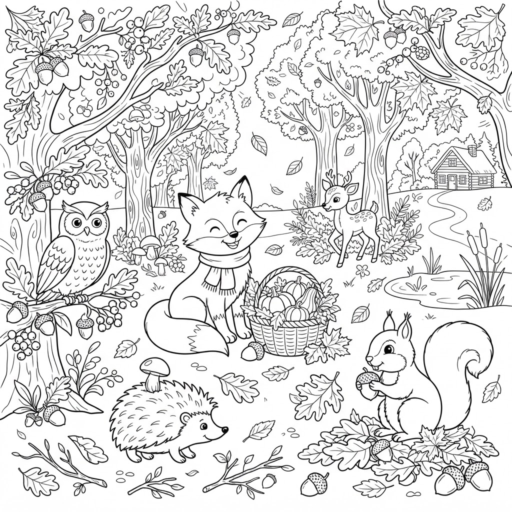 Bunny in a Fall Garden Coloring Page