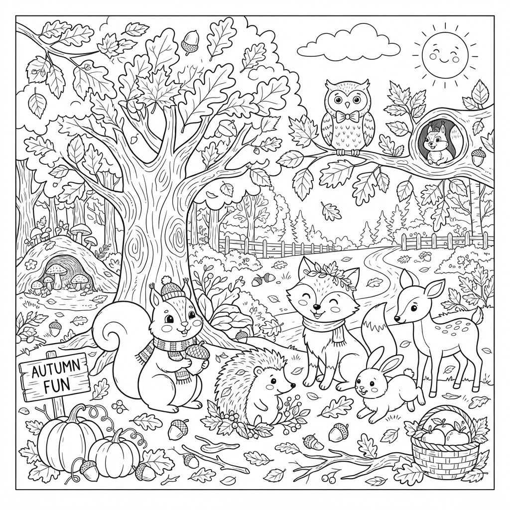 Chipmunk Gathering Nuts Coloring Page