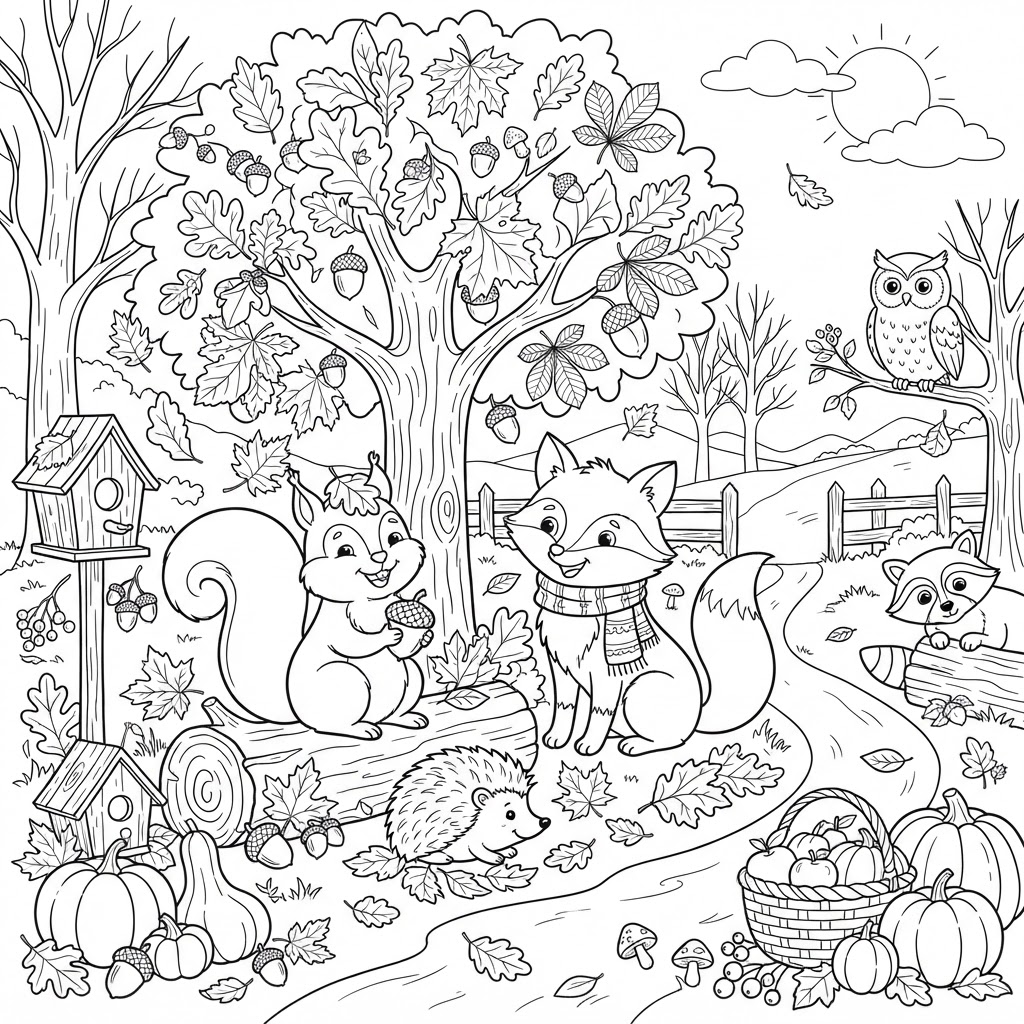 Owl on an Autumn Branch Coloring Page