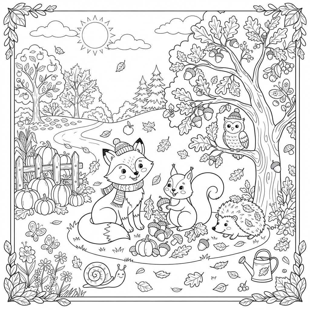 Deer in a Fall Meadow Coloring Page