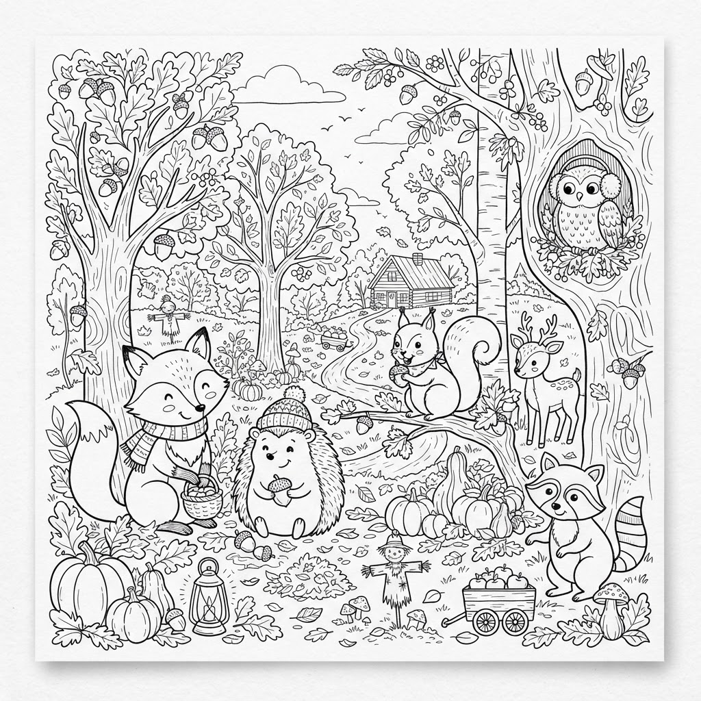 Turkey in Autumn Leaves Coloring Page