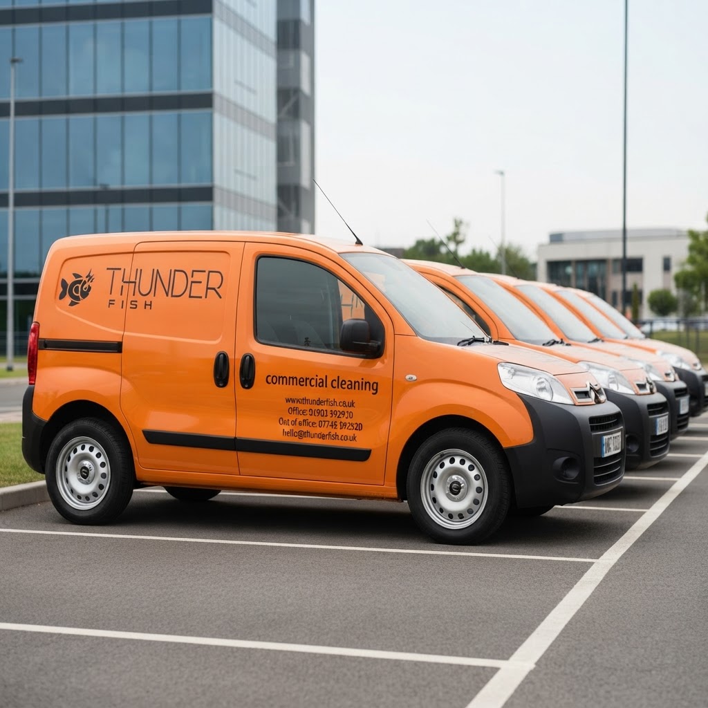 Thunder Fish orange van fleet