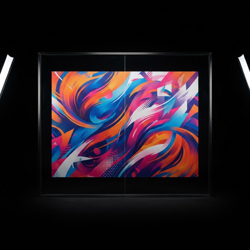 Vibrant printed window perf graphic on a glass storefront