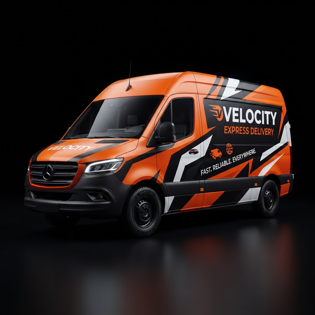 Commercial delivery van fully wrapped in custom vehicle wrap graphics