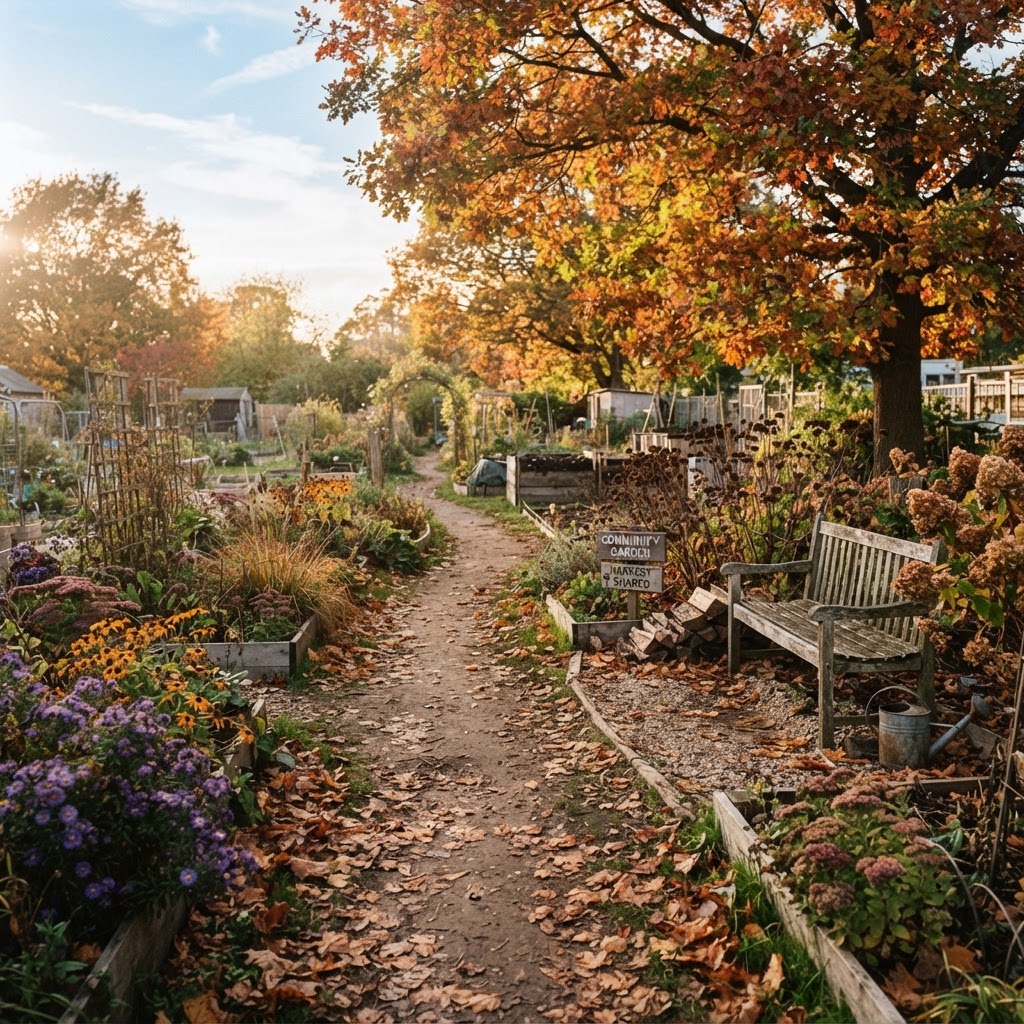 Flowers and vegetables growing beside a garden path