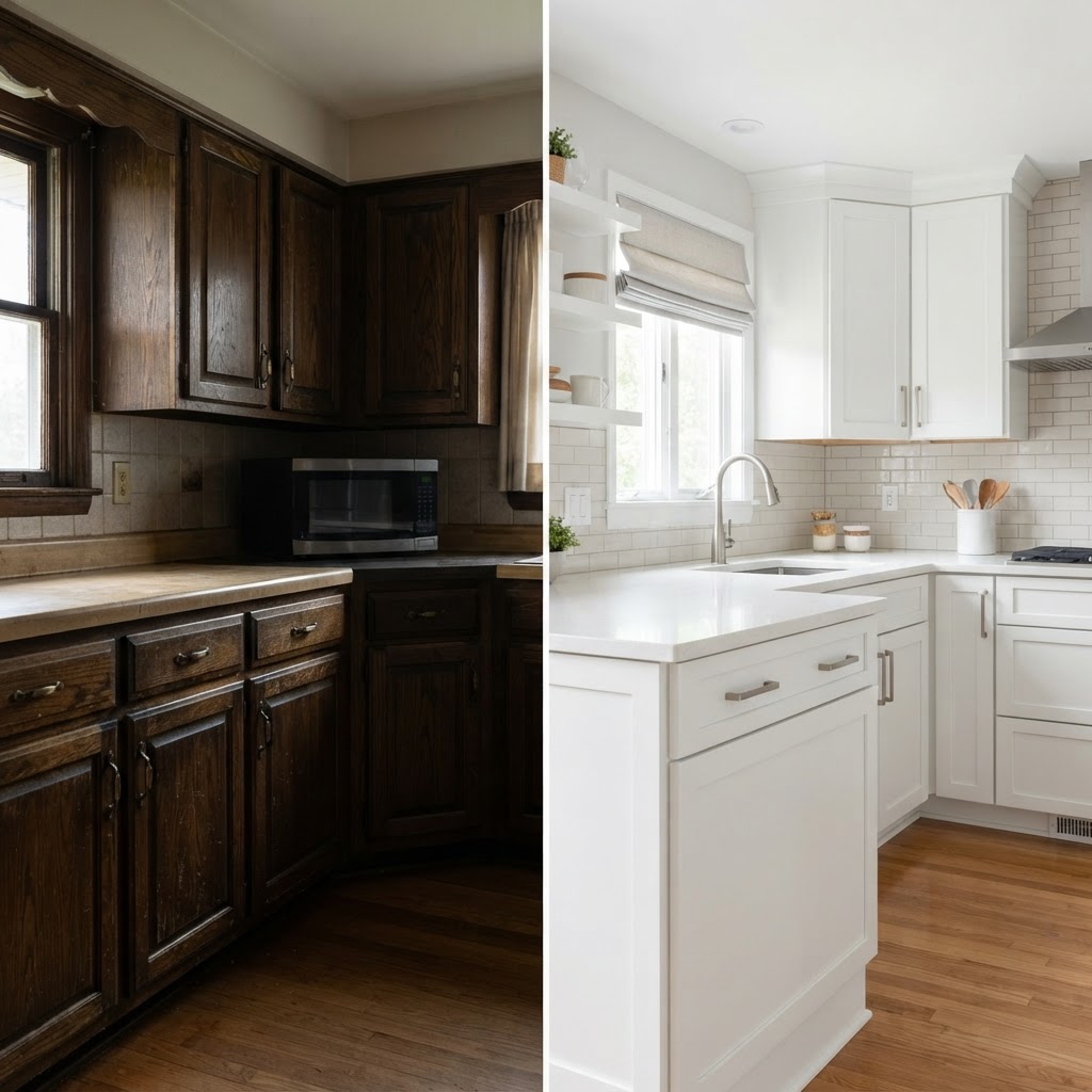 Cabinet refinishing before & after
