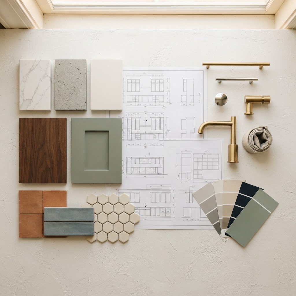 Kitchen material samples and design planning