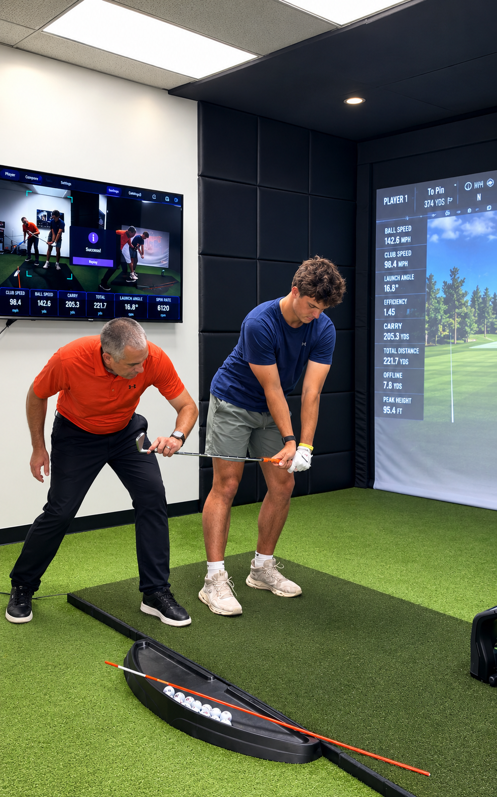 Coach Adam using Full Swing and Sportsbox AI to analyze a student's swing