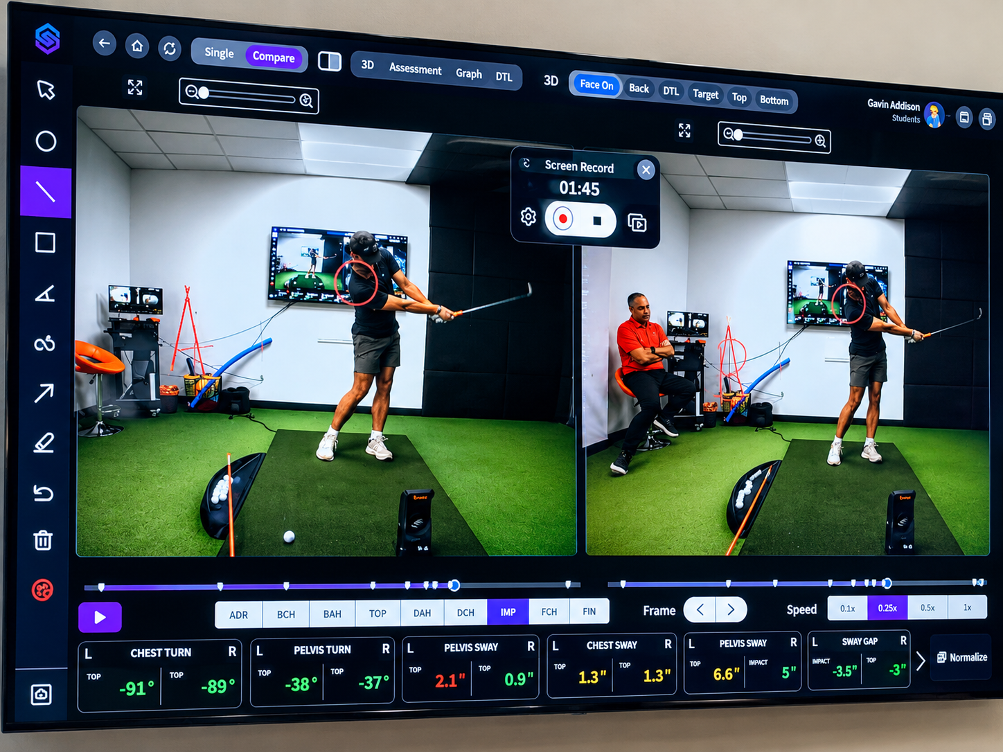 Sportsbox AI swing analysis interface with biometric data