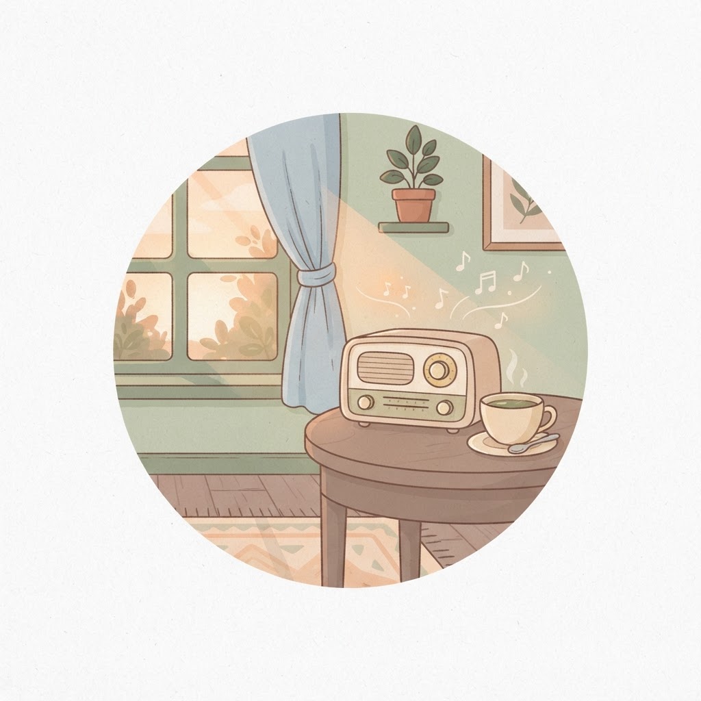 A vintage radio with a cup of tea