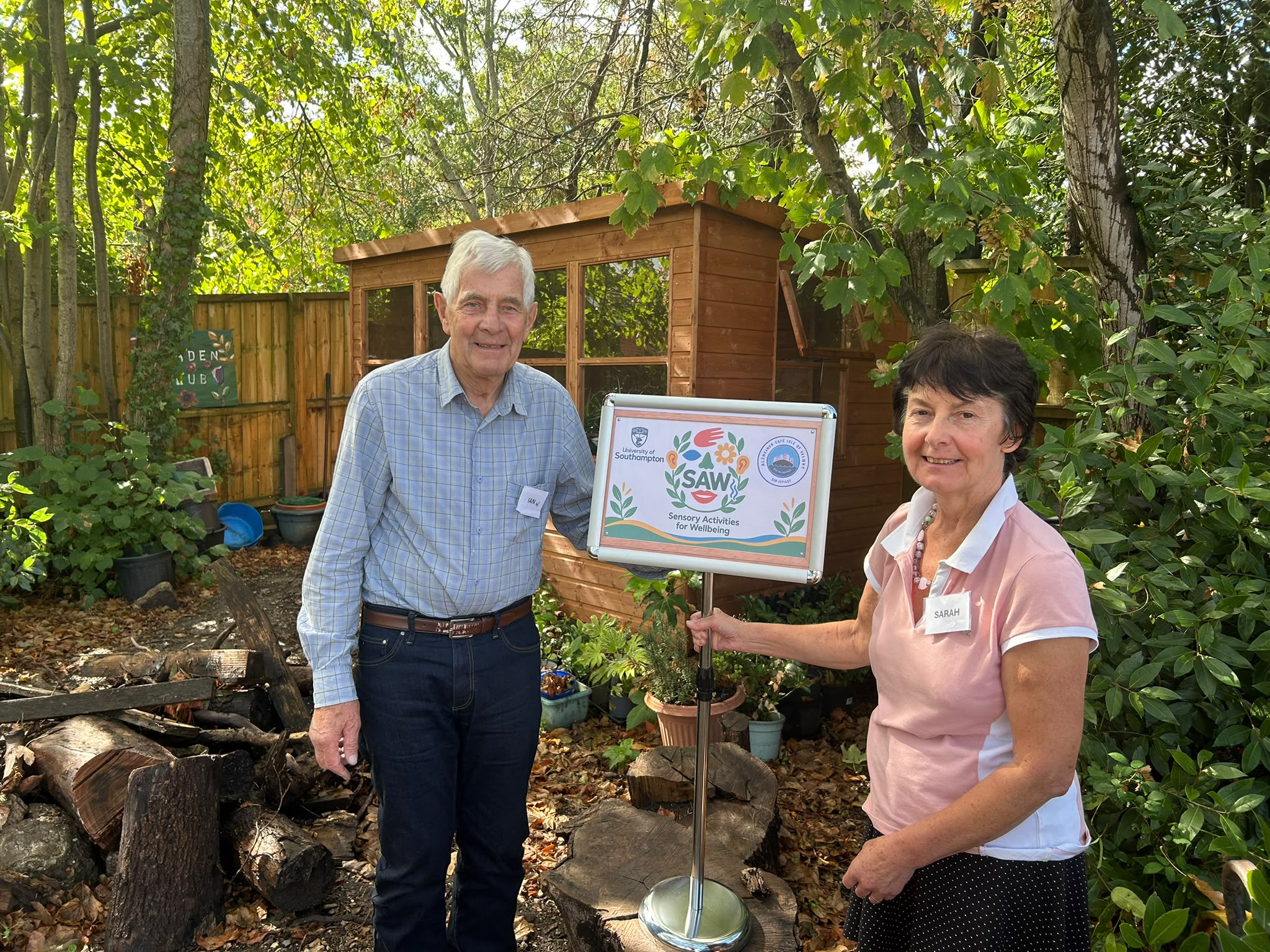 Ian and Sarah with the SAW project sign at Parklands