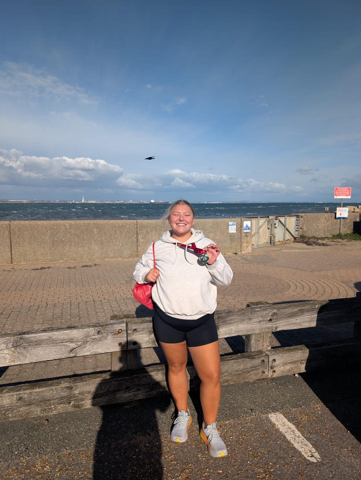 Florence with her medal after the Great South Run
