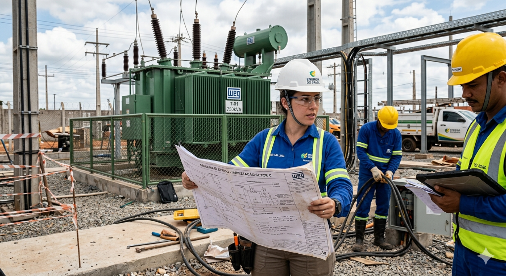Engenheiros em obra elétrica