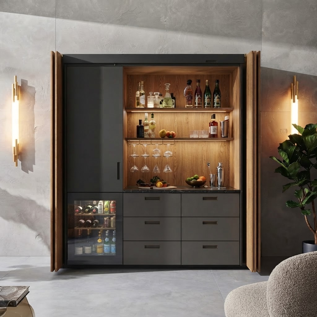 Hausbar aus Eichenholz und Anthrazit