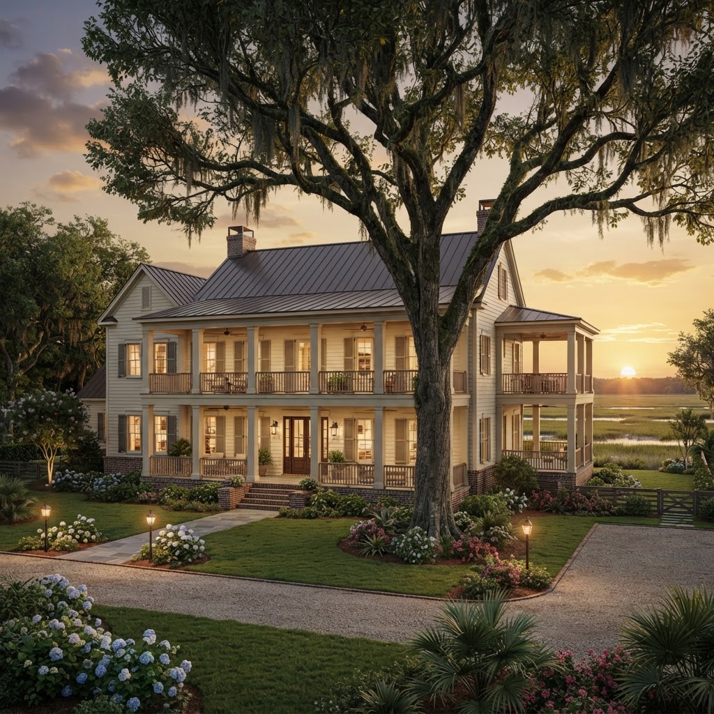 Rendering — The Live Oak, a Lowcountry estate concept exterior.