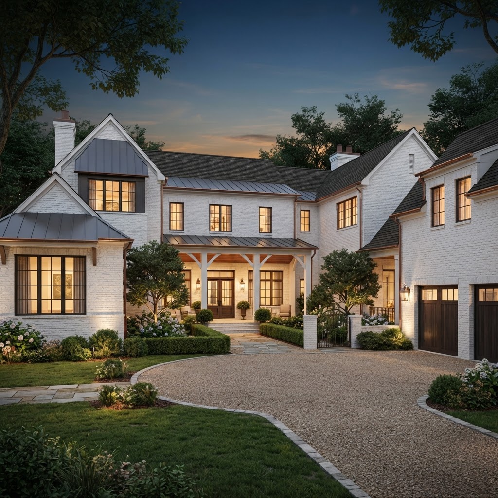 Rendering — The Everly, a transitional concept home exterior.