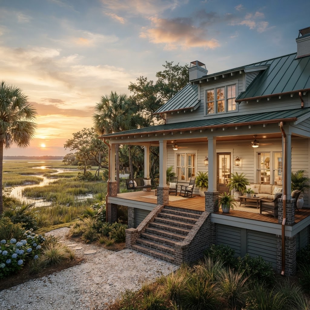 Rendering — The Marsh Hen, a Lowcountry concept home exterior.