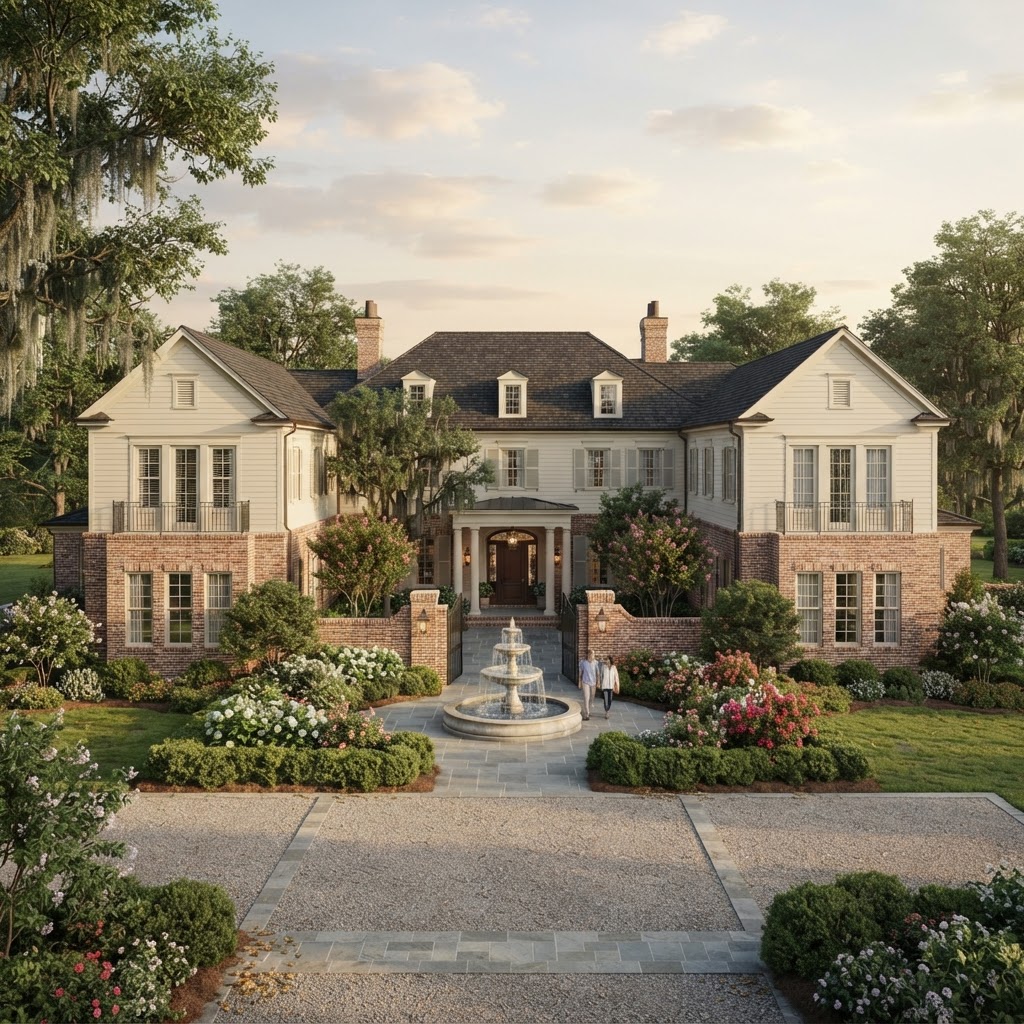 Rendering — The Carolina Court, a courtyard concept home exterior.
