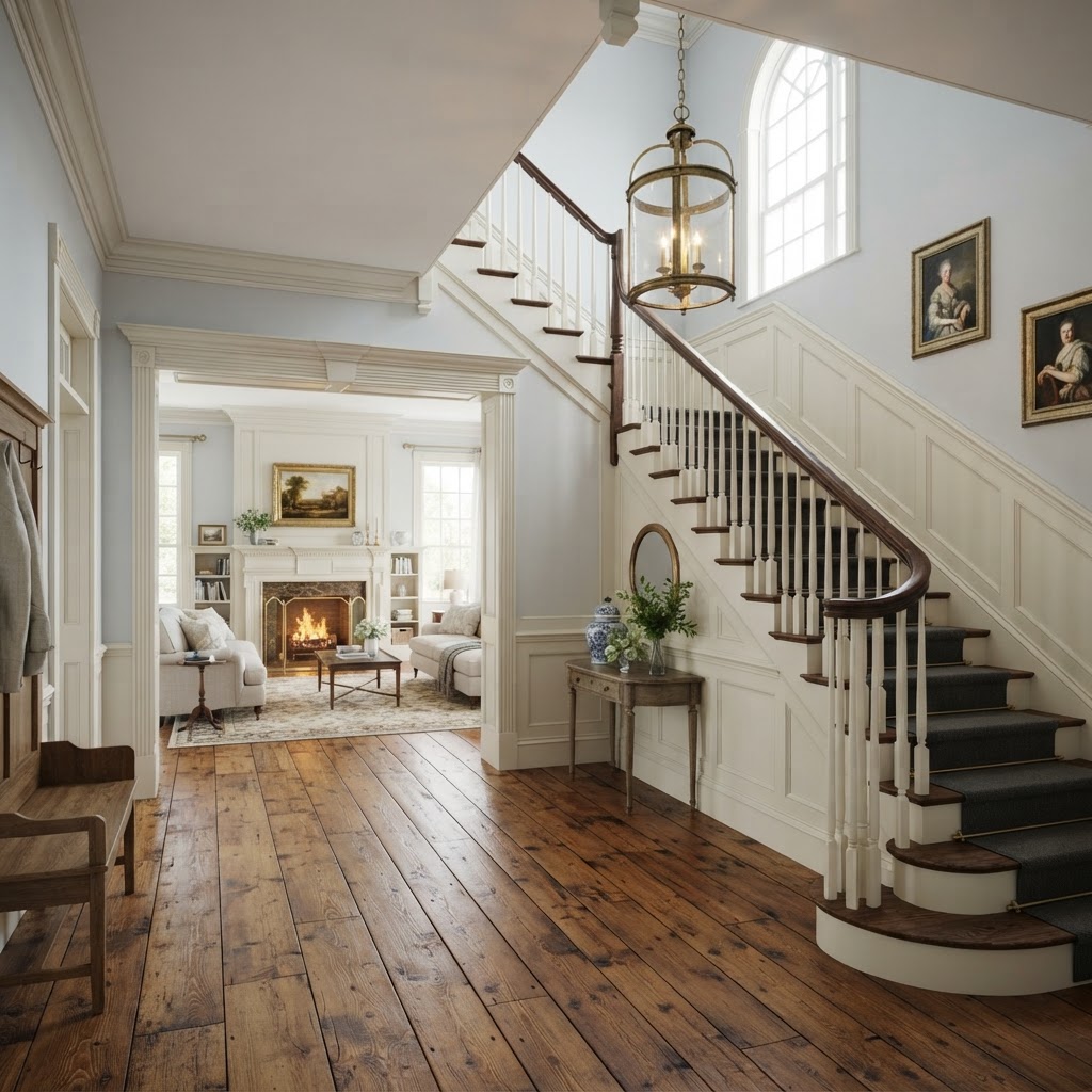 Rendering — The Bellamy entry hall and stair.