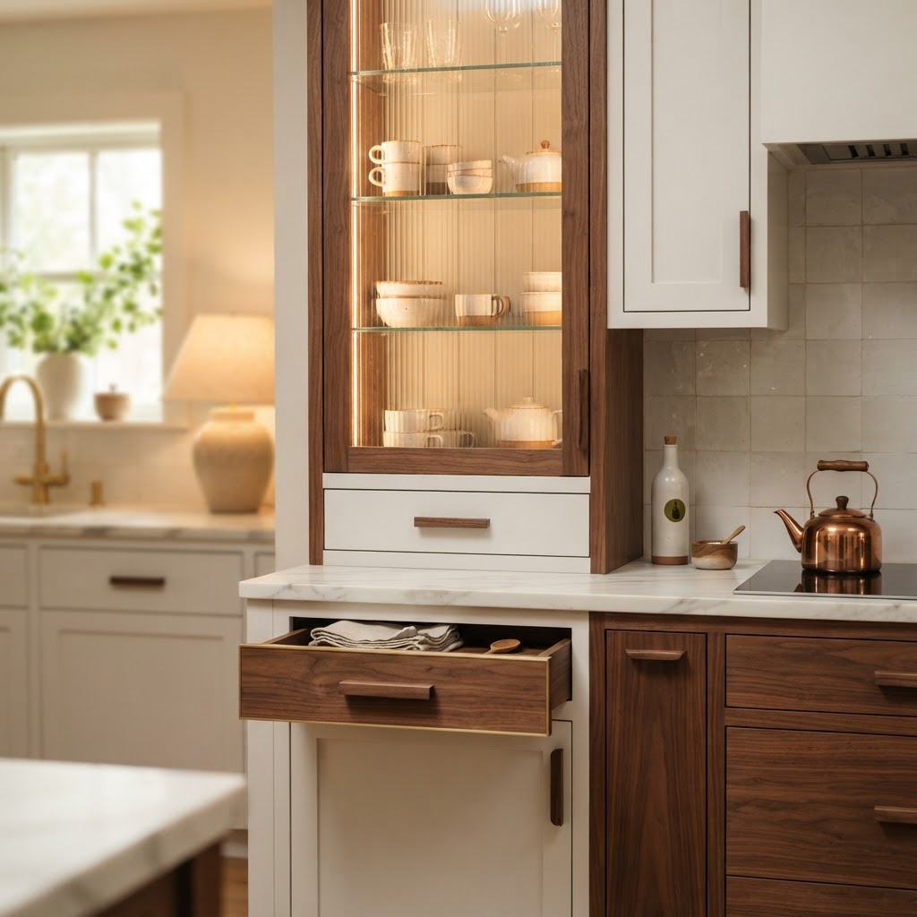 Example of custom kitchen cabinetry finishes.