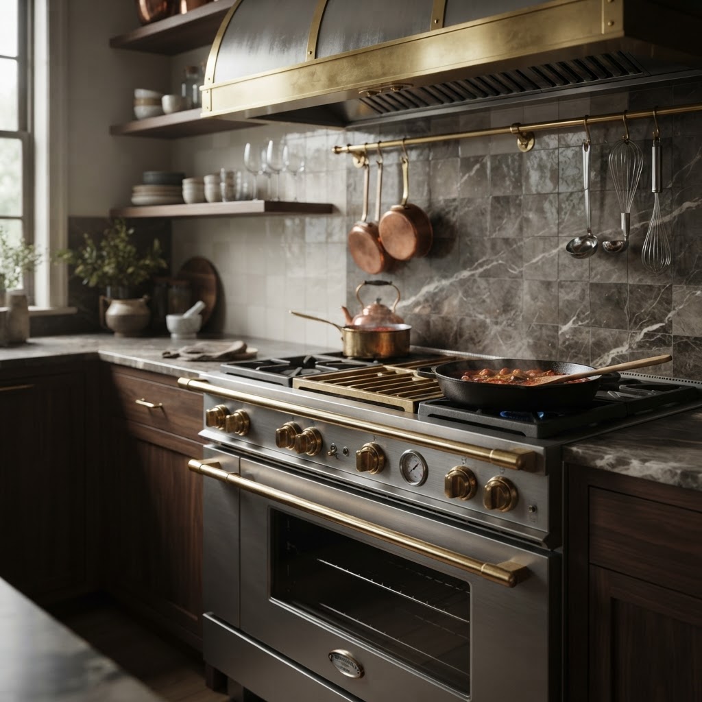 Example of a professional kitchen range.