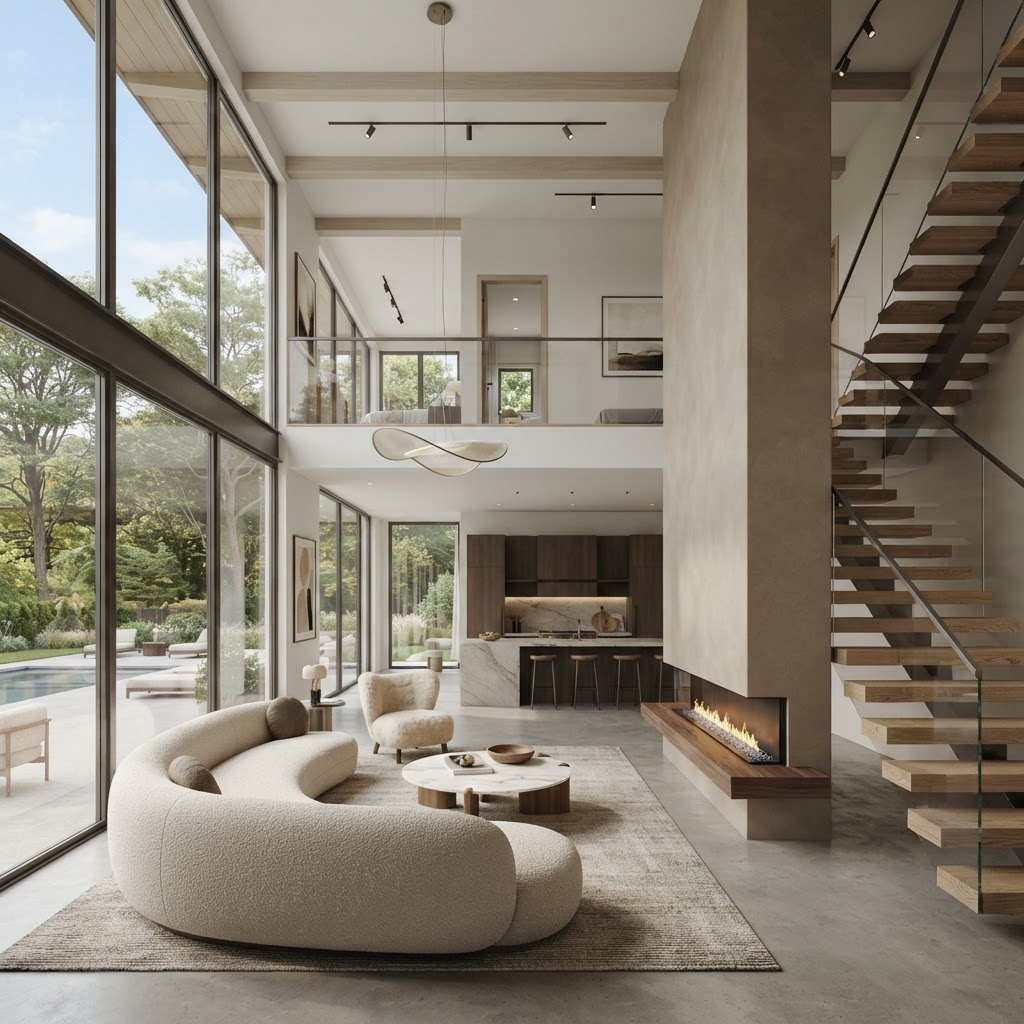 Rendering — The Harlowe two-story great room.