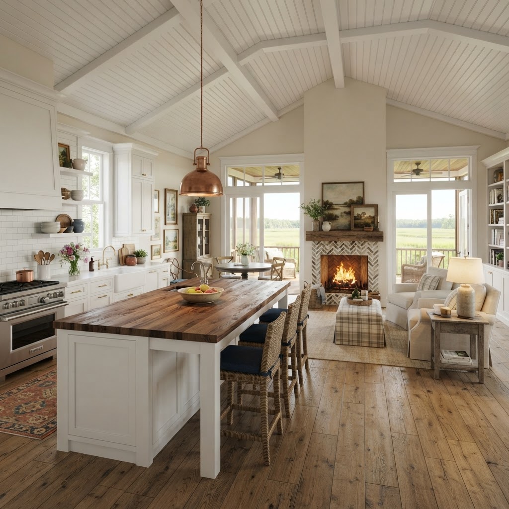 Rendering — The Live Oak kitchen and keeping room.