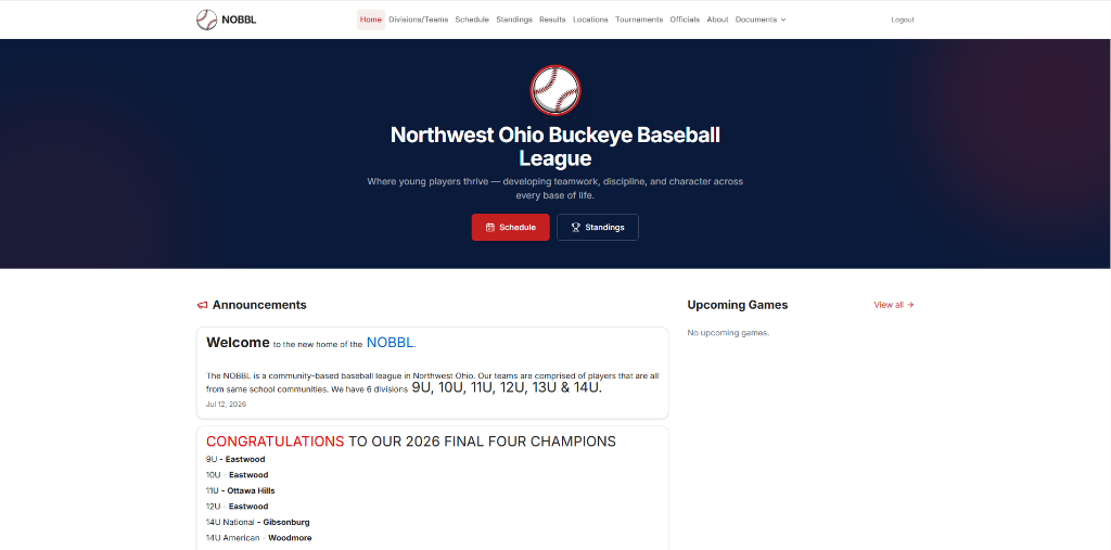 Northwest Ohio Buckeye Baseball League — Web App by Buehler Web Design LLC